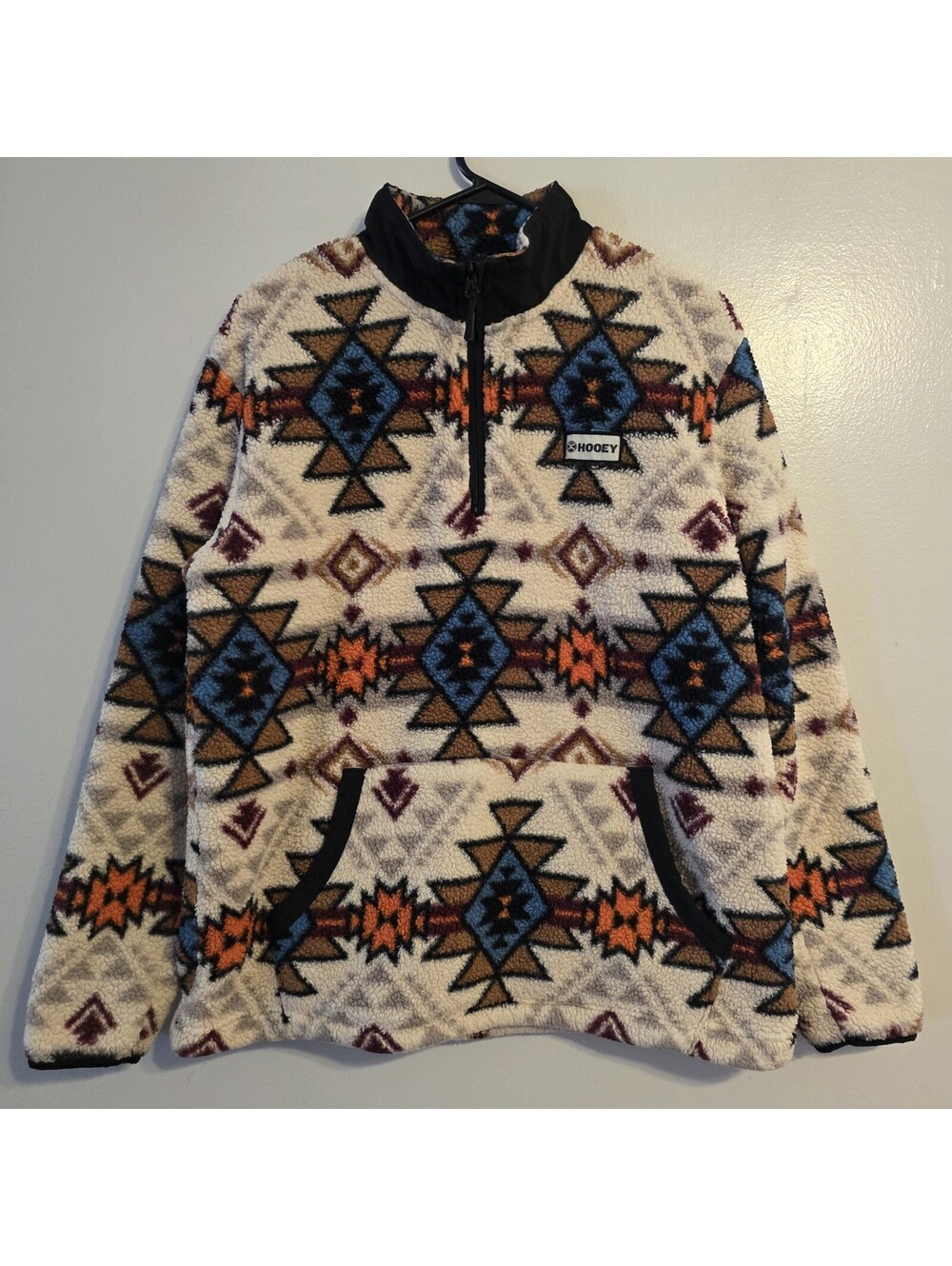 HOOEY Sherpa Fleece Pullover Men’s Medium Aztec Southwestern 1/4 Zip Jacket